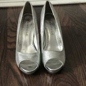 Rampage open toe silver heels